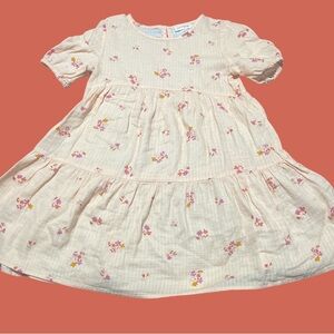 NWOT Girls Cat And Jack Tiered Peach Floral Gingham Dress- Size 6/6X